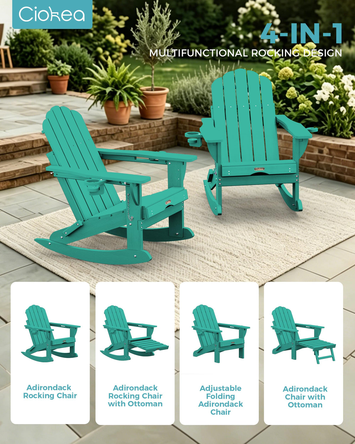 Adirondack Rocking Chair with Footrest F2171