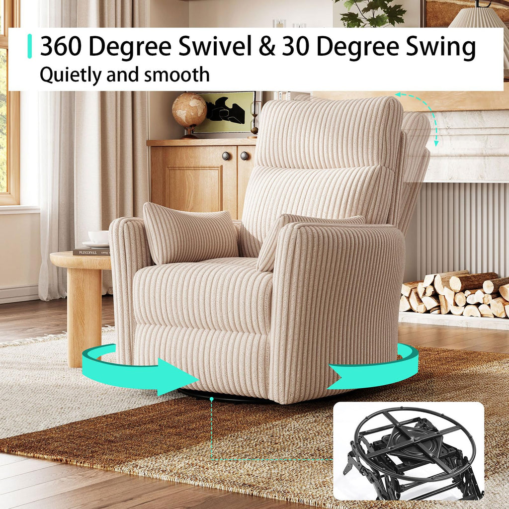 360 Swivel Recliner Chair with 2 Pillows Beige Corduroy N149