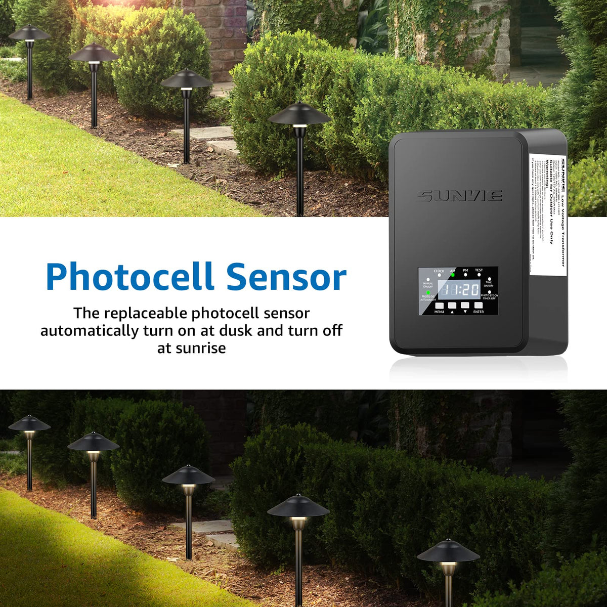 200W Landscape Lighting Transformer with Timer and Photocell Sensor N79690