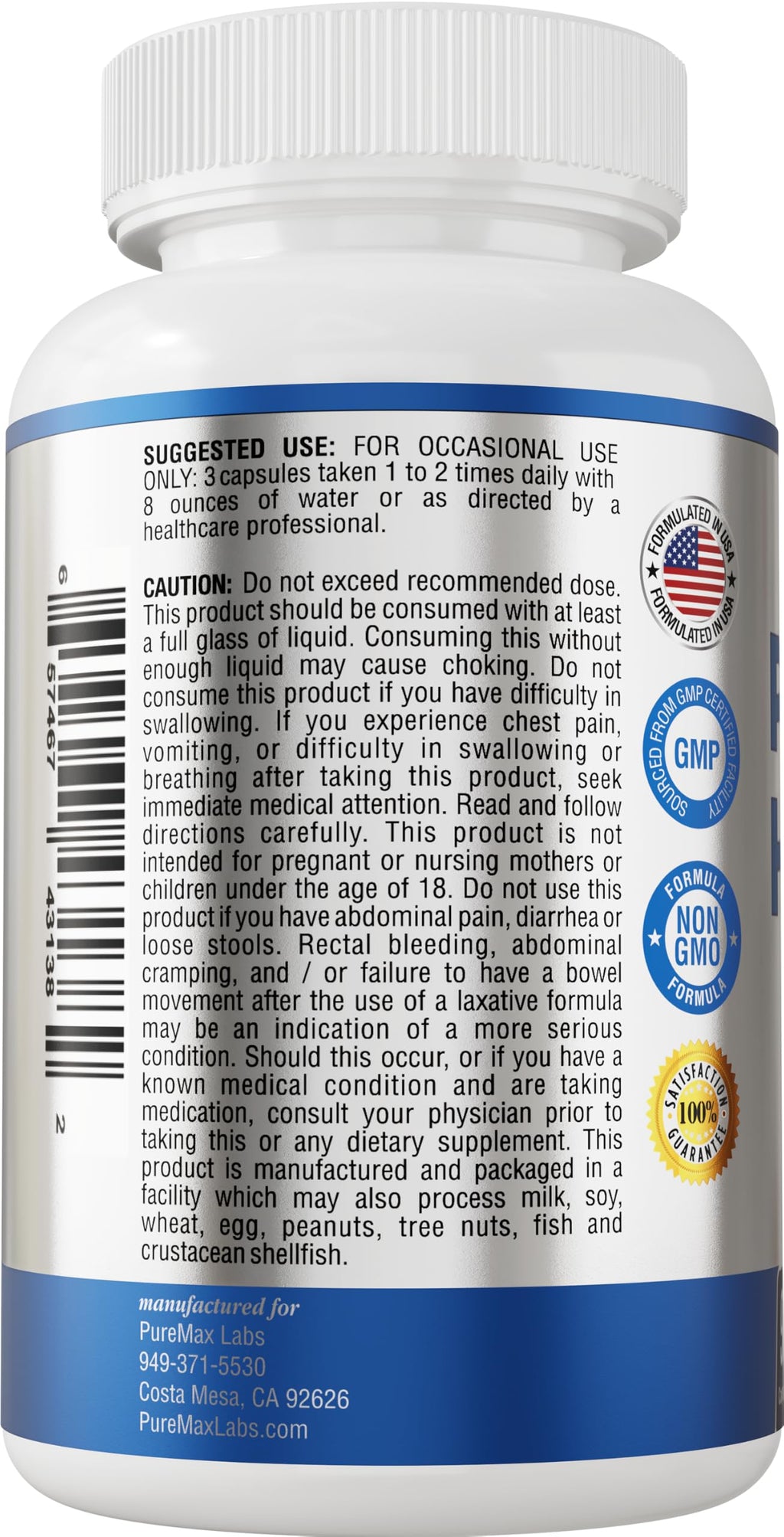 Psyllium Husk Dietary Fiber Supplement 2175mg 90 Capsules R131
