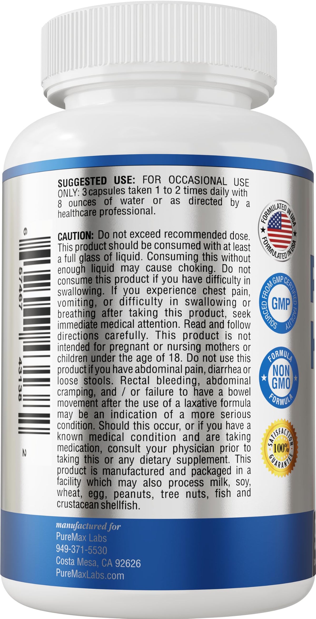 Psyllium Husk Dietary Fiber Supplement 2175mg 90 Capsules R131