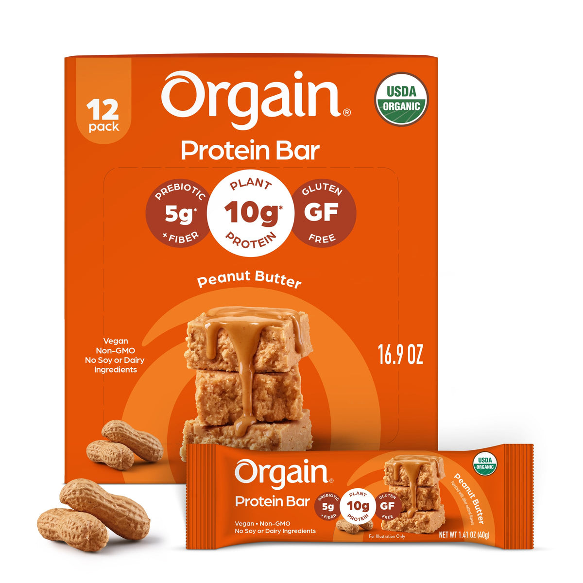 Organic Vegan 10g Protein Bars Peanut Butter 12 Pk E9837