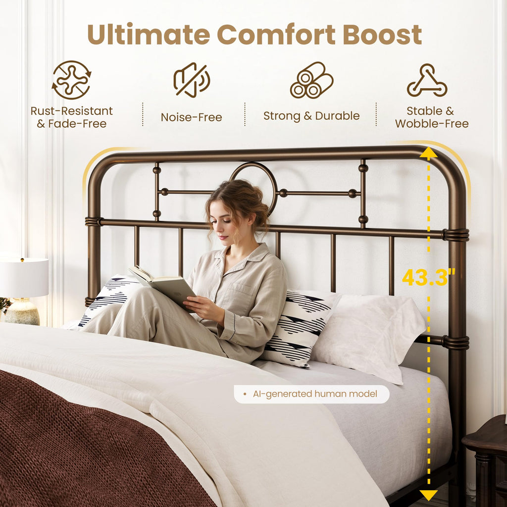 Twin Metal Platform Bed Frame with Vintage Headboard E8999
