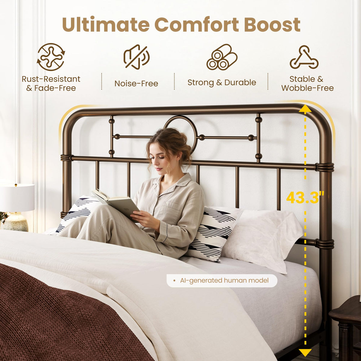 Twin Metal Platform Bed Frame with Vintage Headboard E8999