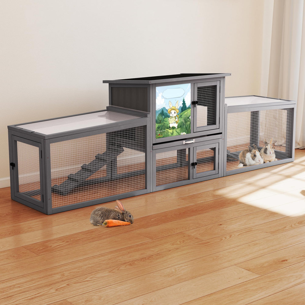 Large Wood Rabbit Hutch with Removable Tray Z6310