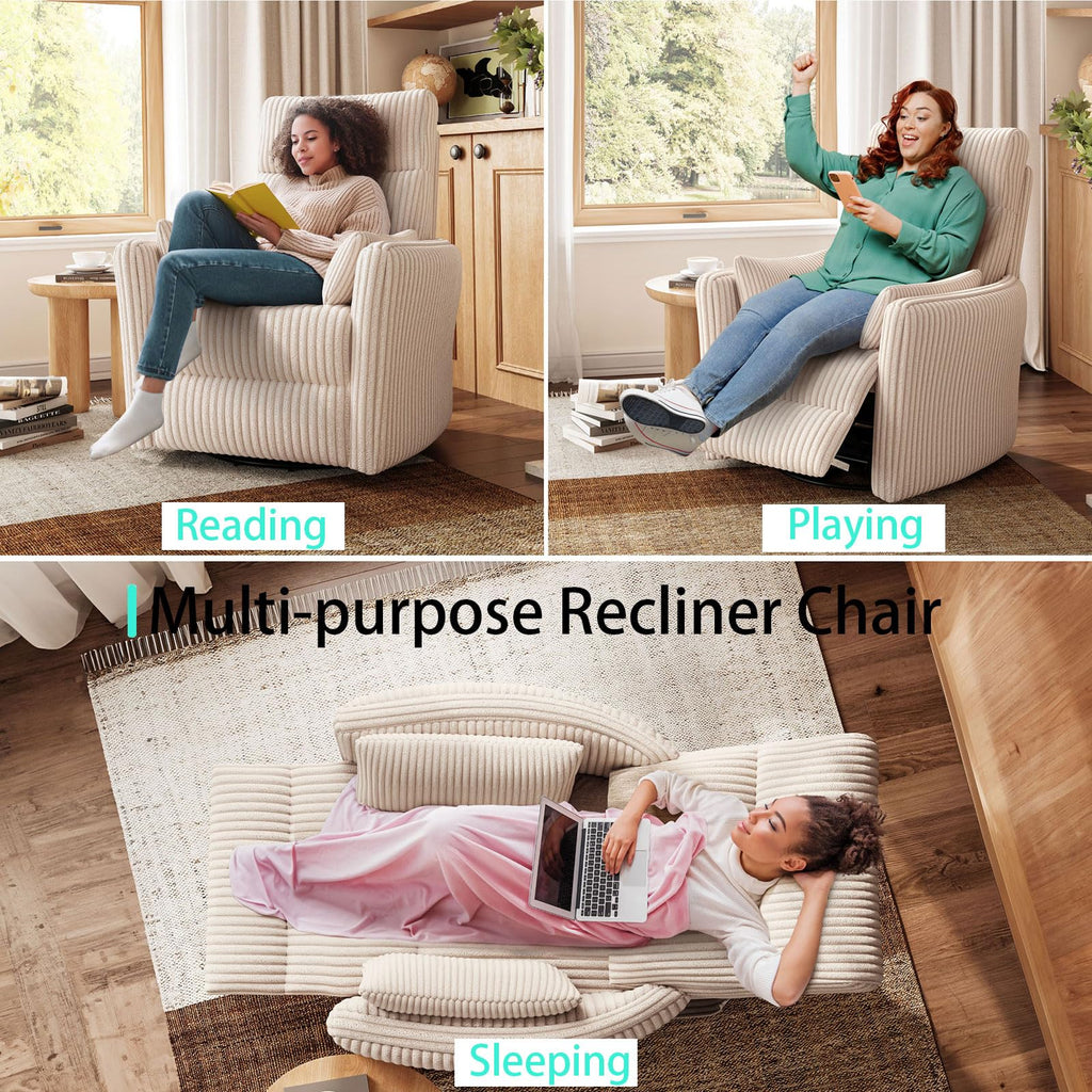 360 Swivel Recliner Chair with 2 Pillows Beige Corduroy N149