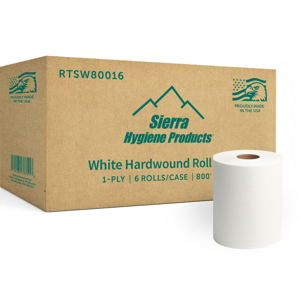 White 1-Ply Hardwound Paper Towels, 6 Rolls O76822