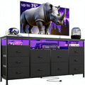 Black 10 Fabric Drawer Dresser with LED Lights & Power Outlets Q596
