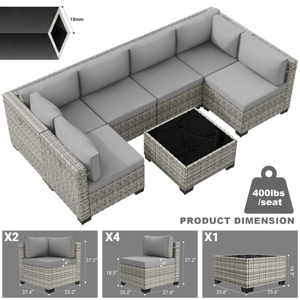 PE Wicker Modular Patio Sofa Set X252