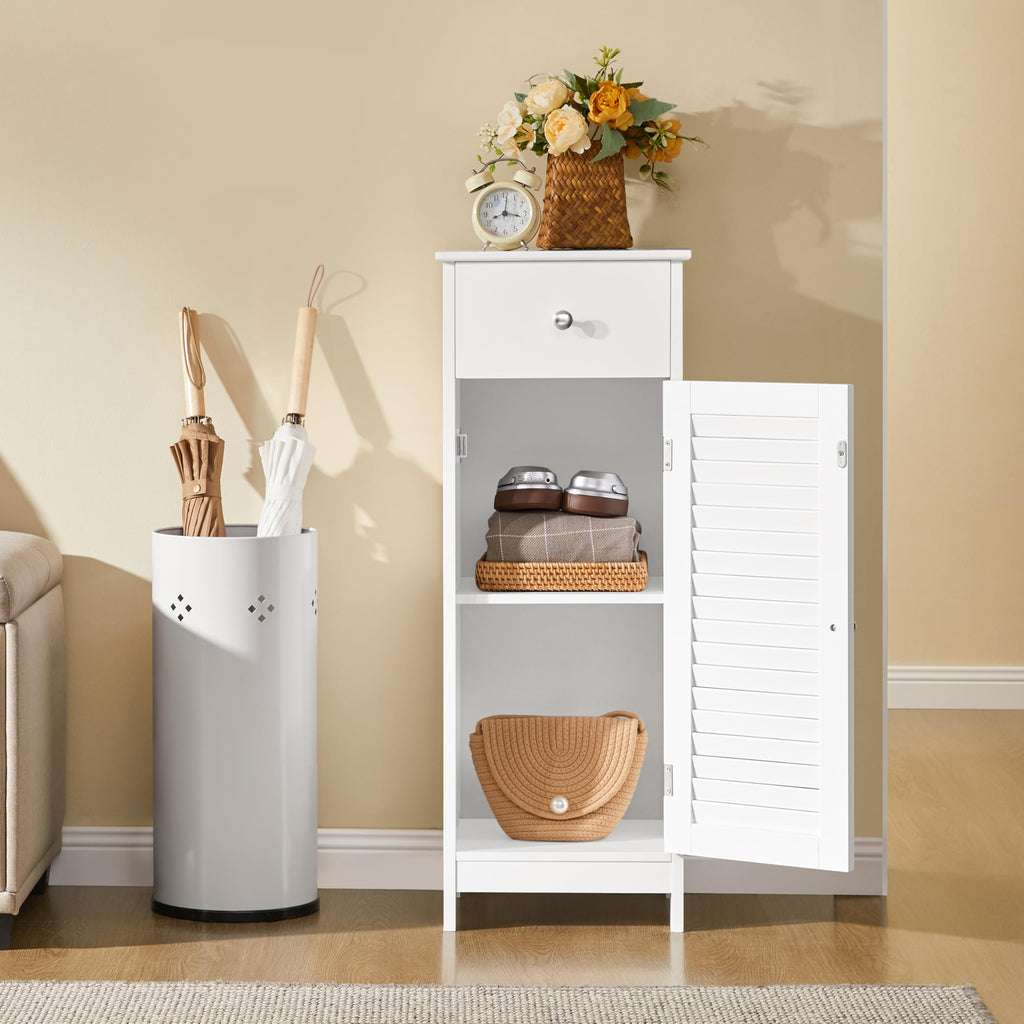 White Bathroom Storage Cabinet with Drawer L1350