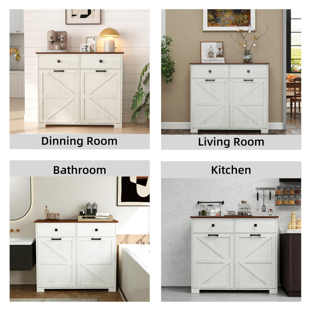 Antique White Laundry Hamper Cabinet with 2 Drawers T509964