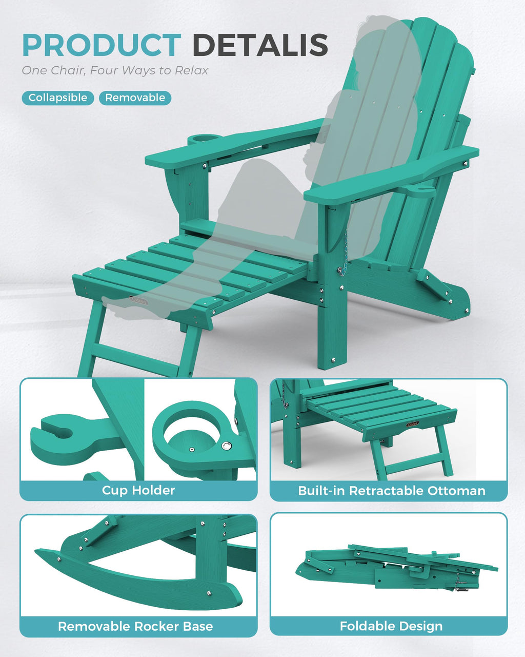 Adirondack Rocking Chair with Footrest F2171
