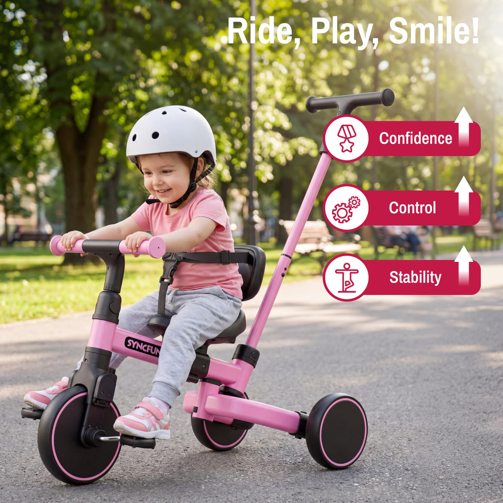 5-in-1 Kids Tricycle with Push Handle, Pink M71924