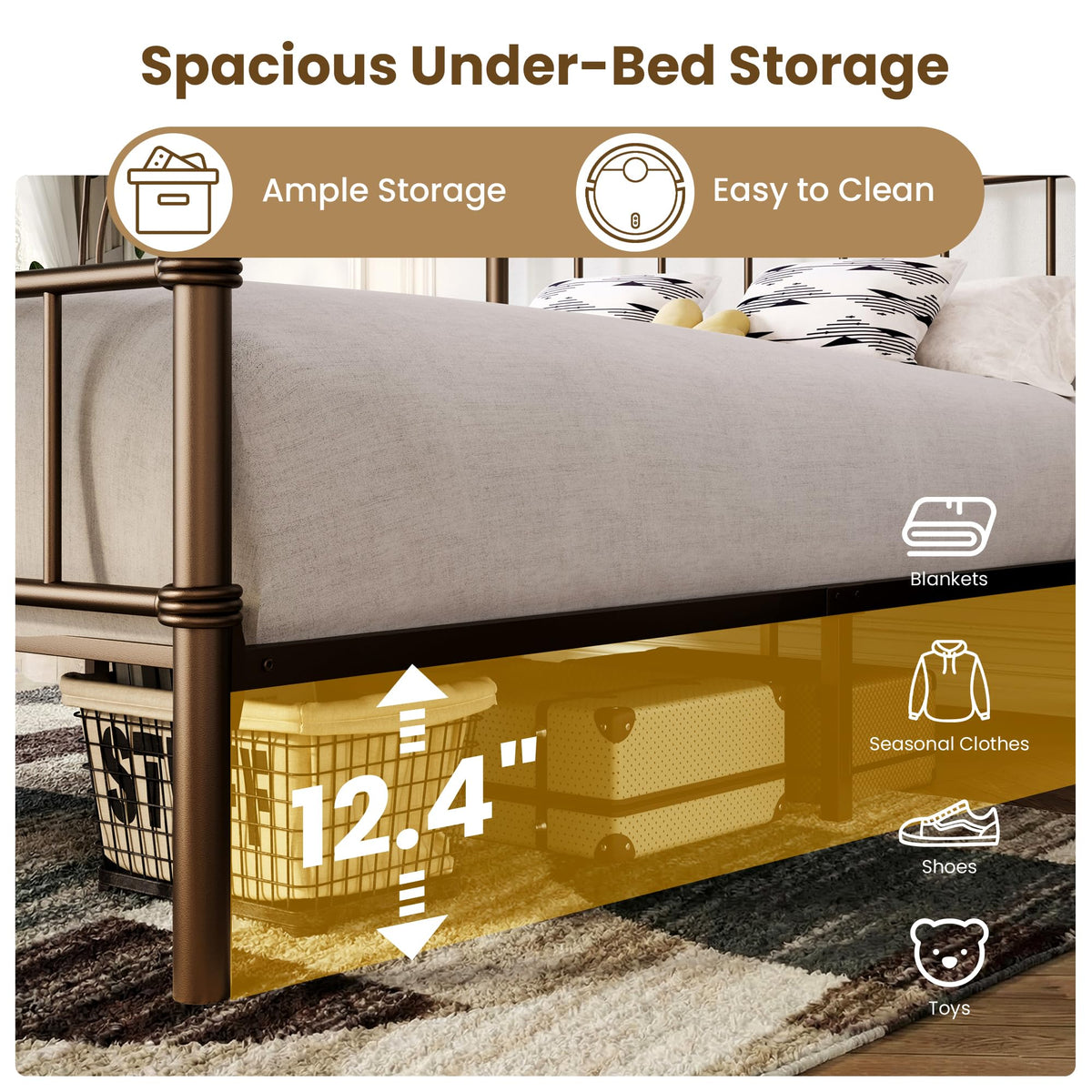 Twin Metal Platform Bed Frame with Vintage Headboard E8999