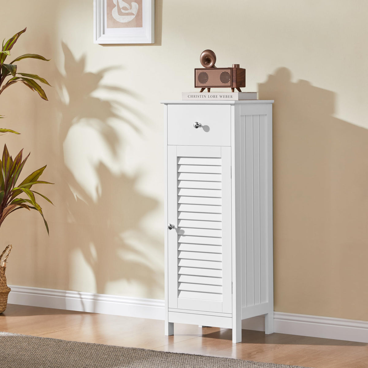 White Bathroom Storage Cabinet with Drawer L1350