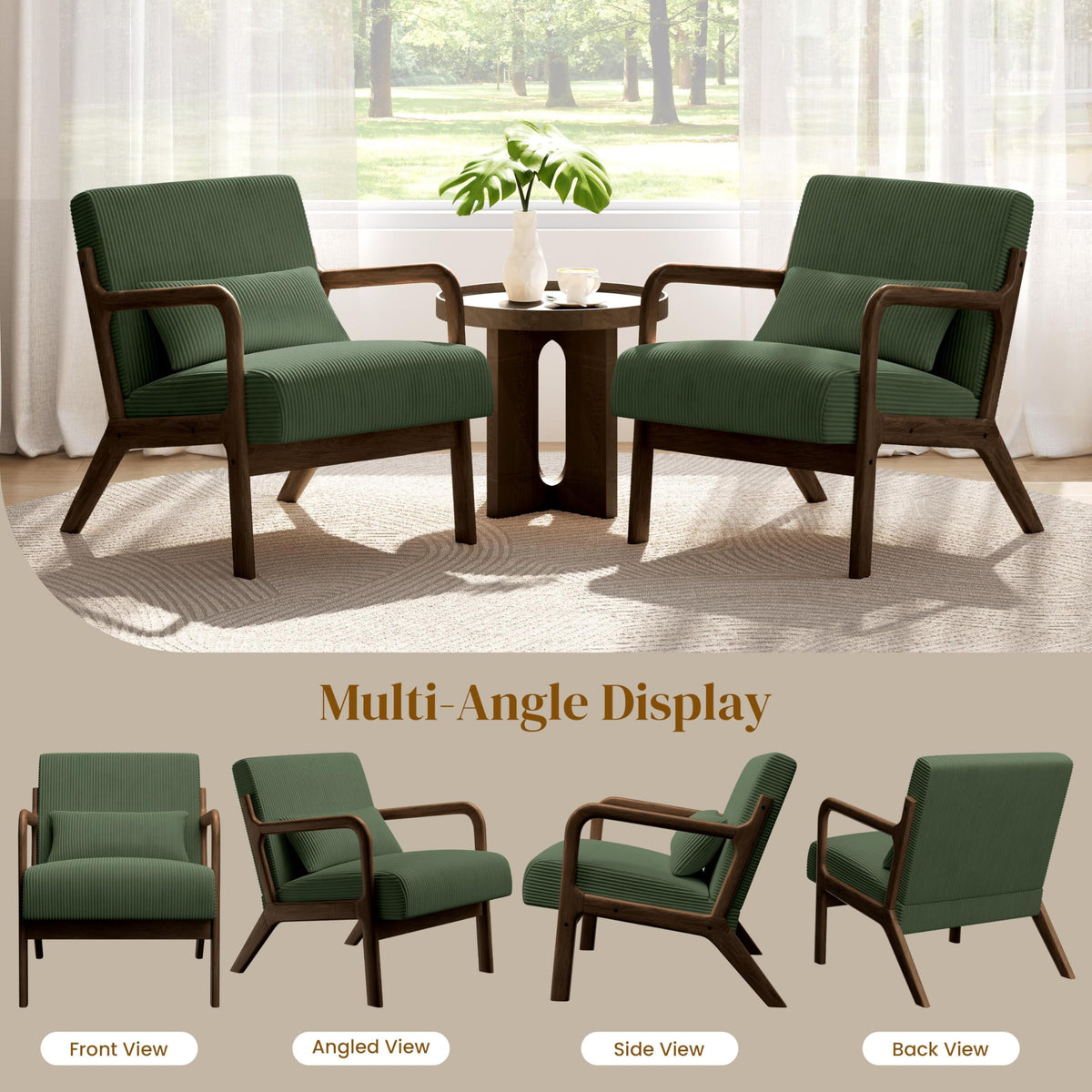 Dark Green Corduroy Accent Chair Set of 2 M997