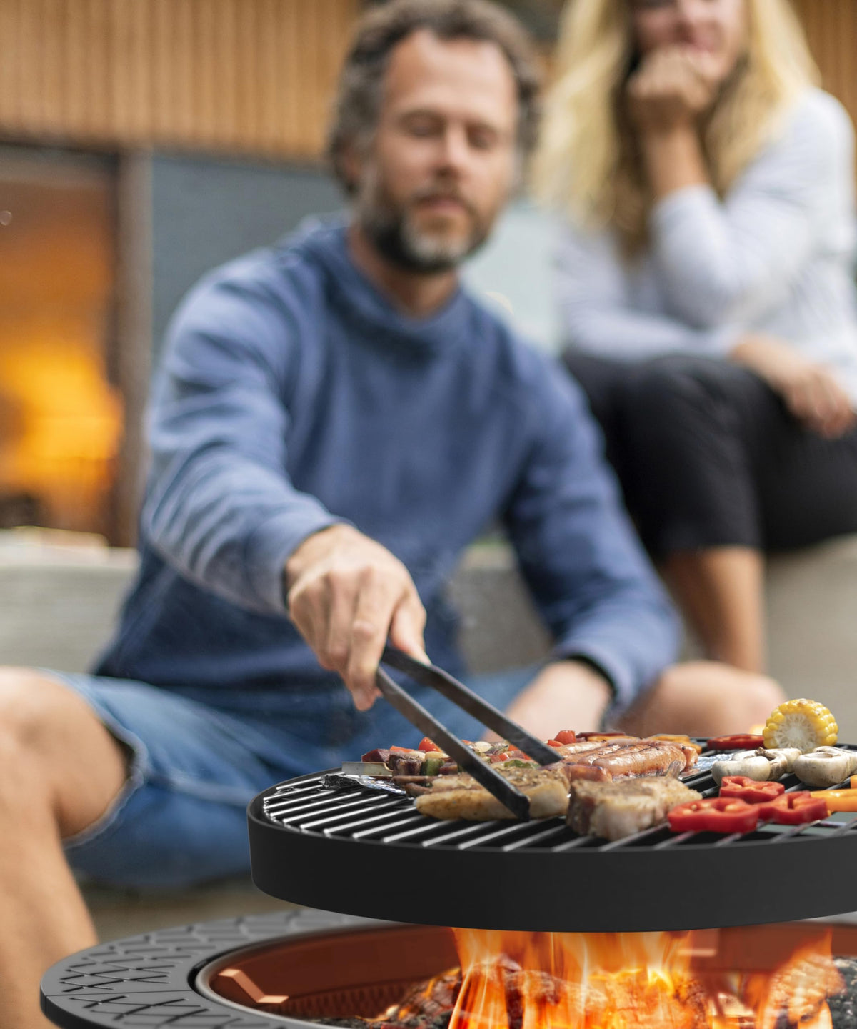 35 Inch Wood Burning Fire Pit with BBQ Grill V29681