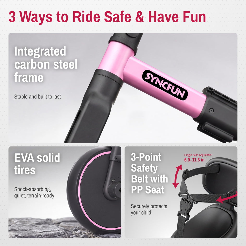 5-in-1 Kids Tricycle with Push Handle, Pink M71924