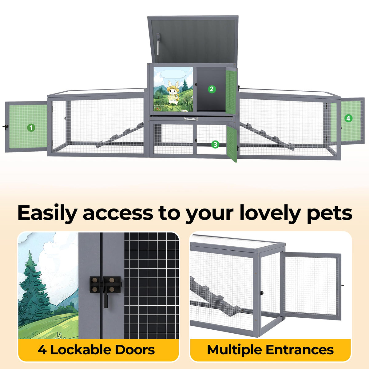 Large Wood Rabbit Hutch with Removable Tray Z6310