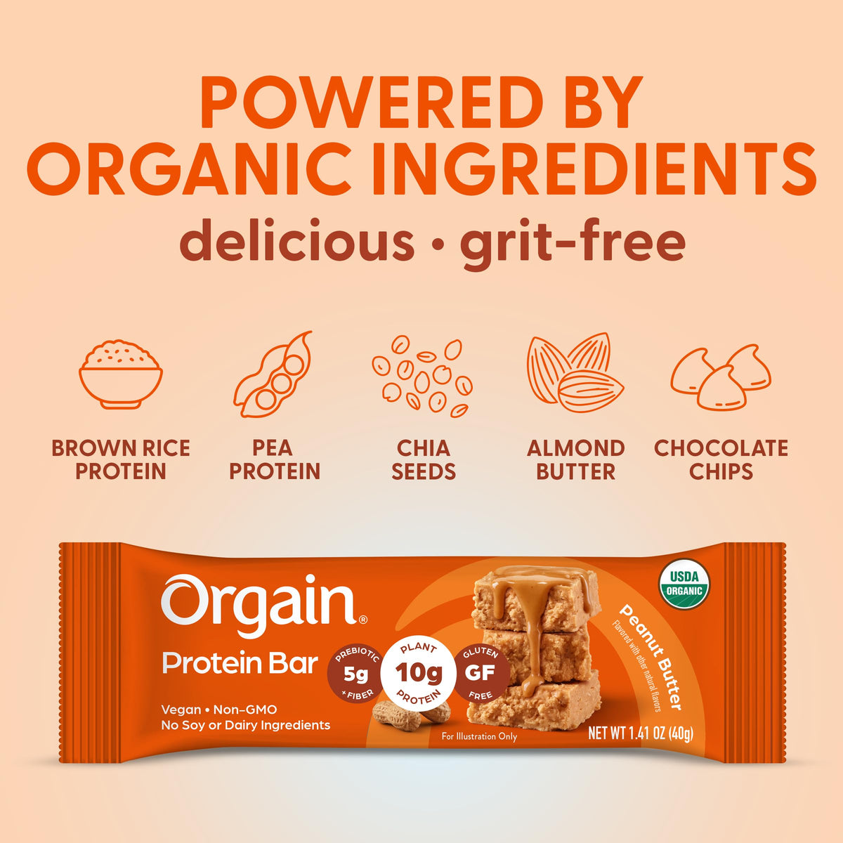 Organic Vegan 10g Protein Bars Peanut Butter 12 Pk E9837