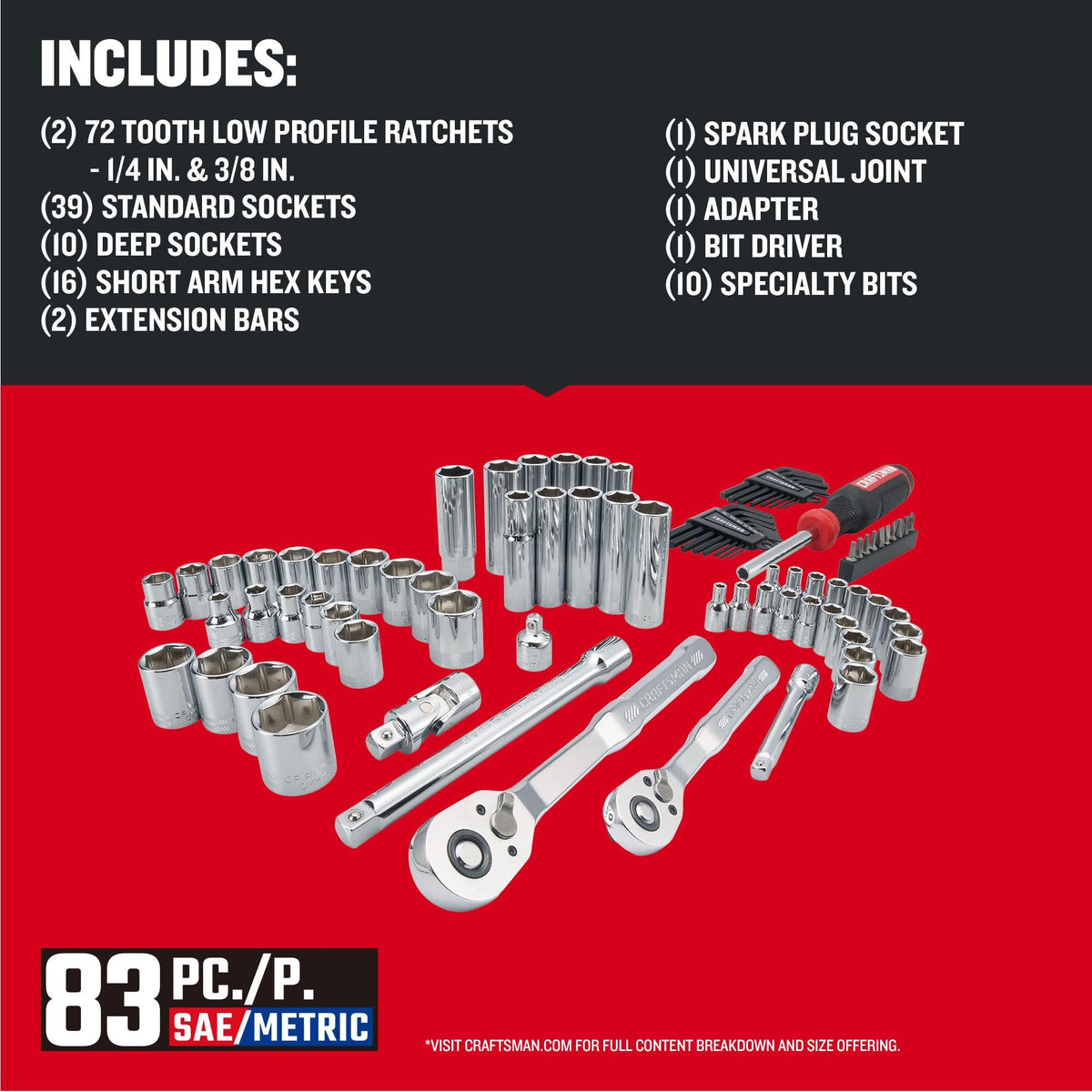83 Piece Mechanics Tool and Socket Set G12179