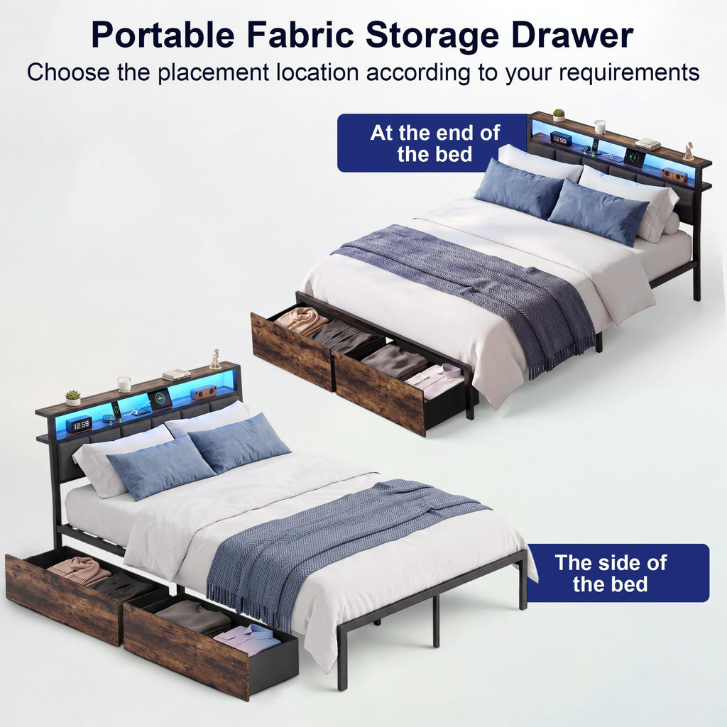 Full Bed Frame with Storage Drawers and LED Lights L357765