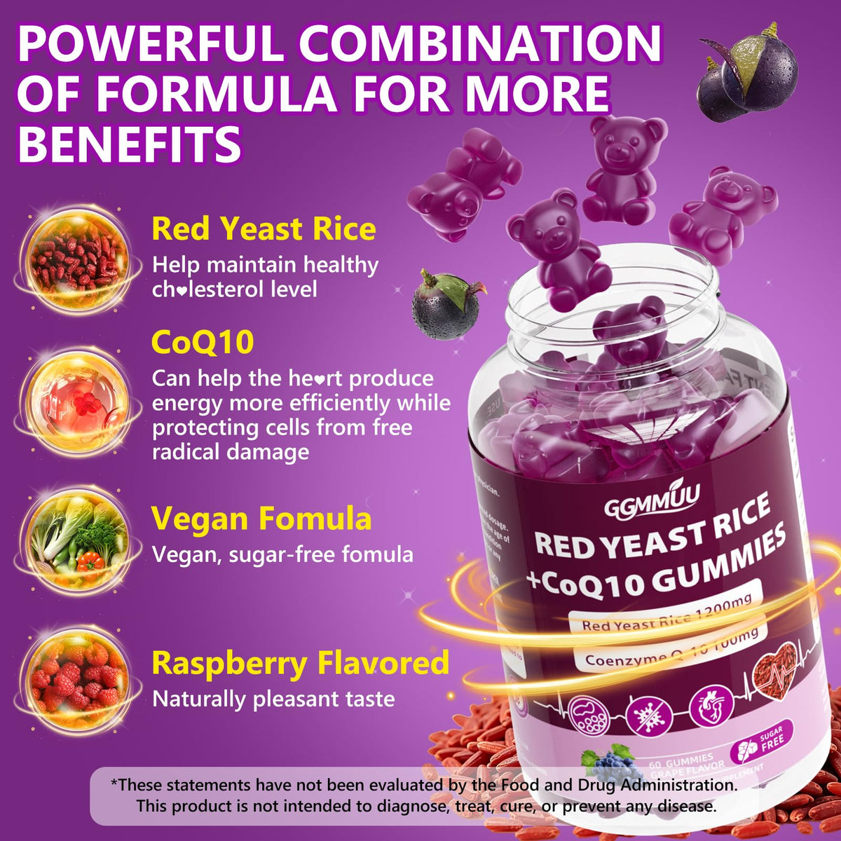 Red Yeast Rice with CoQ10 Gummies 1200mg Sugar Free 120 Count Z131