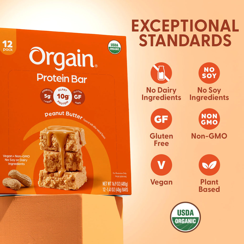 Organic Vegan 10g Protein Bars Peanut Butter 12 Pk E9837