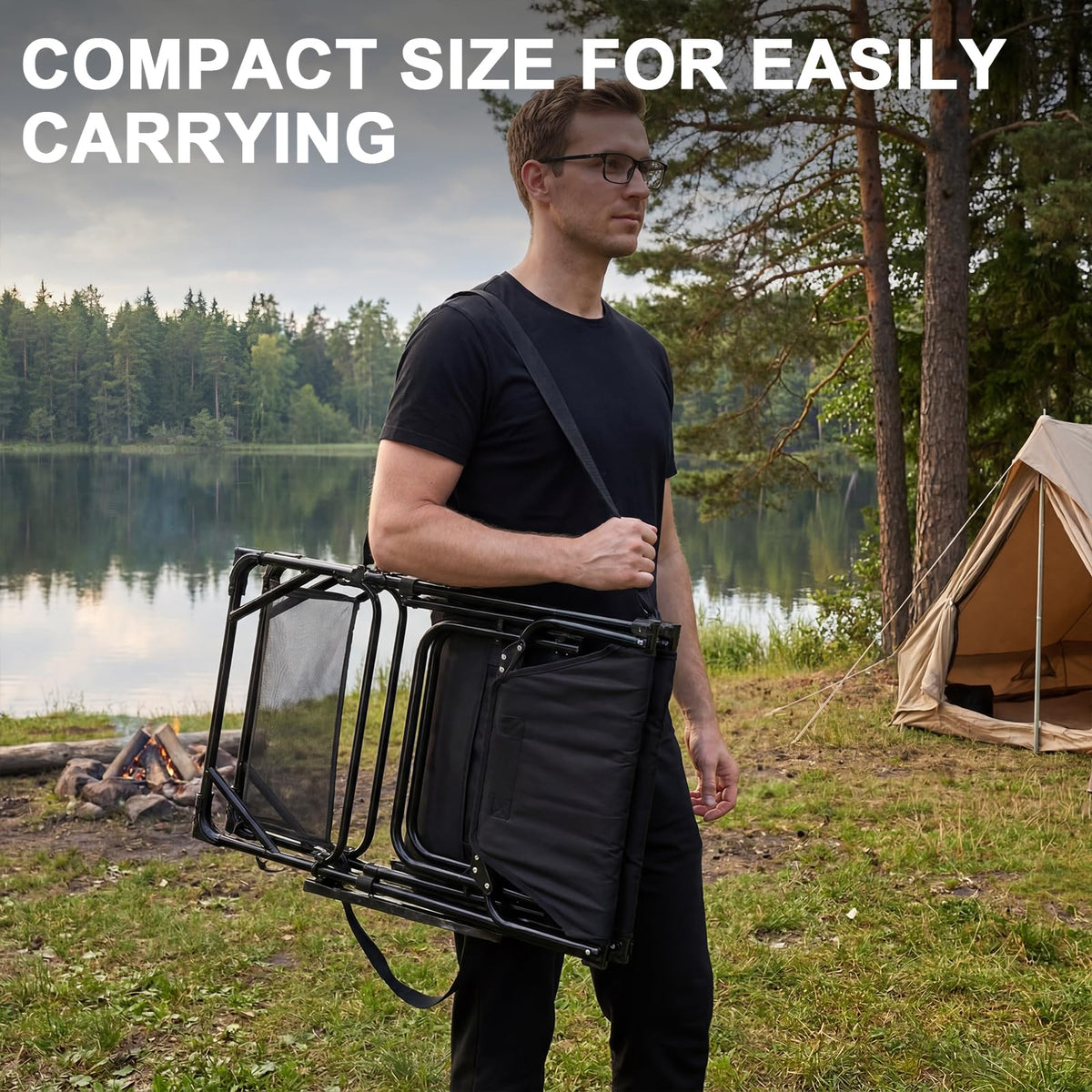2 Pack Extra Tall Folding Camping Chair with Side Table N79277