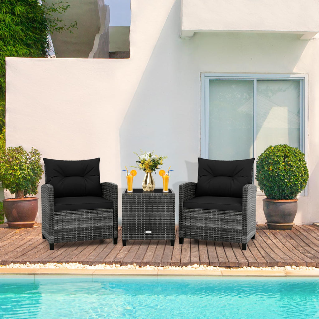 3 Piece Wicker Patio Furniture Set with Glass Topped Table E731