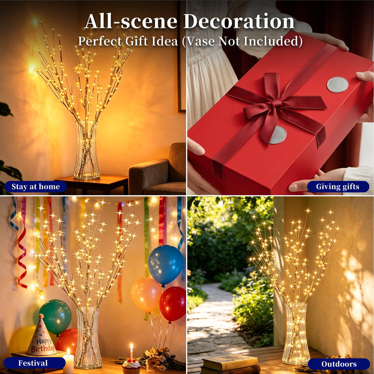 Lighted Birch Branches with Timer 33IN 180 LED Lights H4129