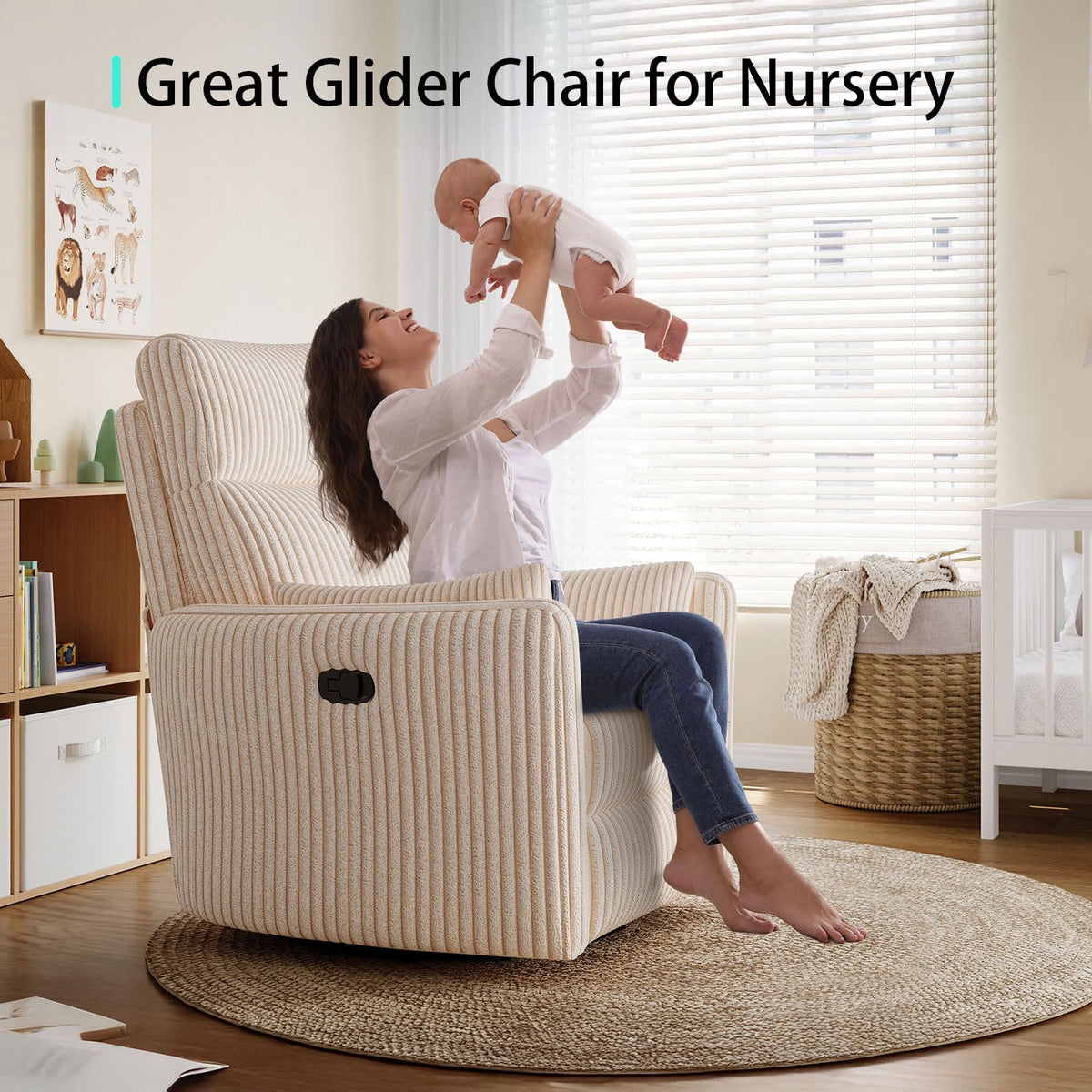 360 Swivel Recliner Chair with 2 Pillows Beige Corduroy N149