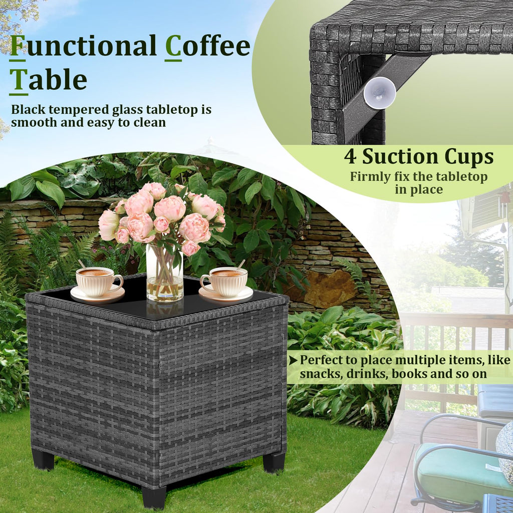 3 Piece Wicker Patio Furniture Set with Glass Topped Table E731