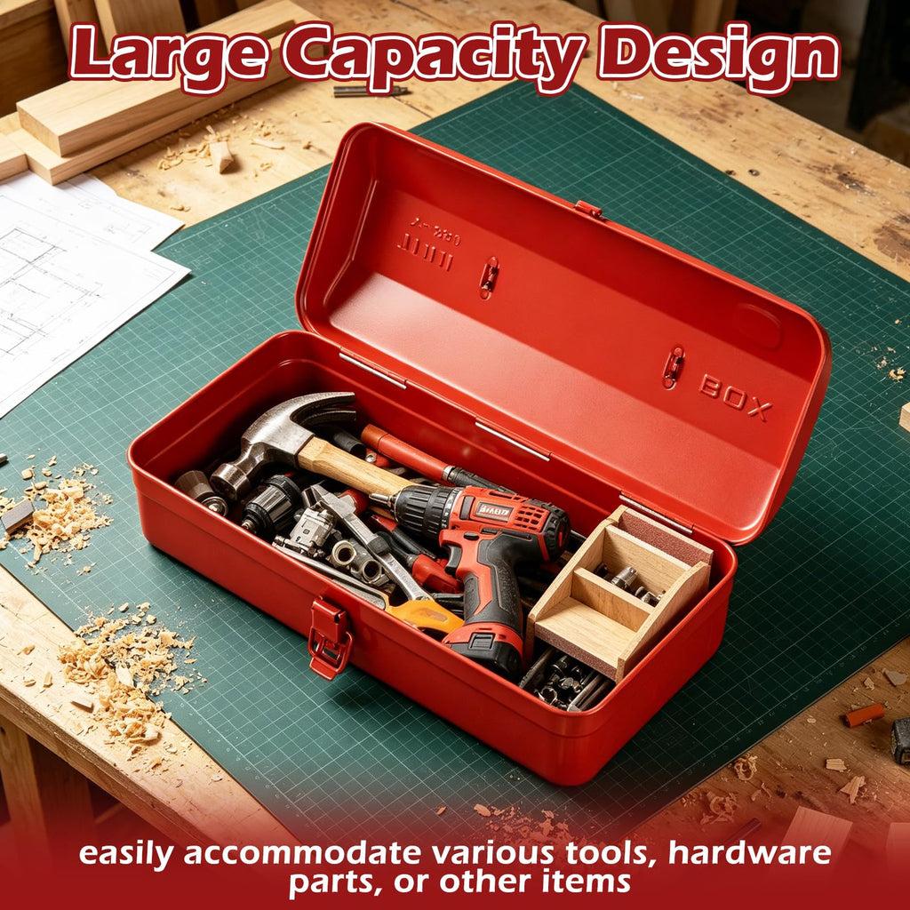 14 Inch Red Metal Tool Box with Latch and Handle Y223