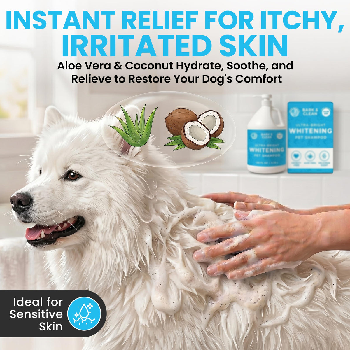 Whitening Dog Shampoo with Pump, 1 Gallon Aloe Coconut U44581