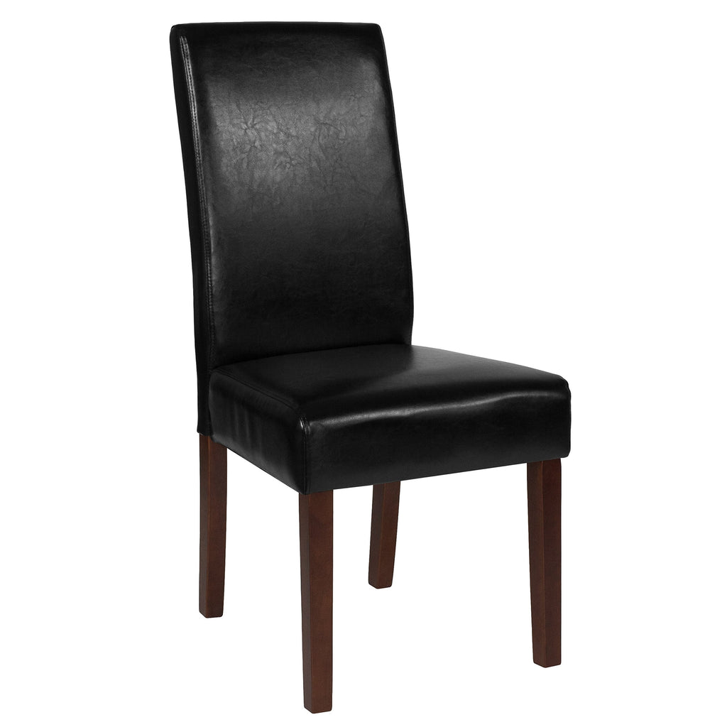 Black LeatherSoft Parsons Chair with Mahogany Legs Q20763