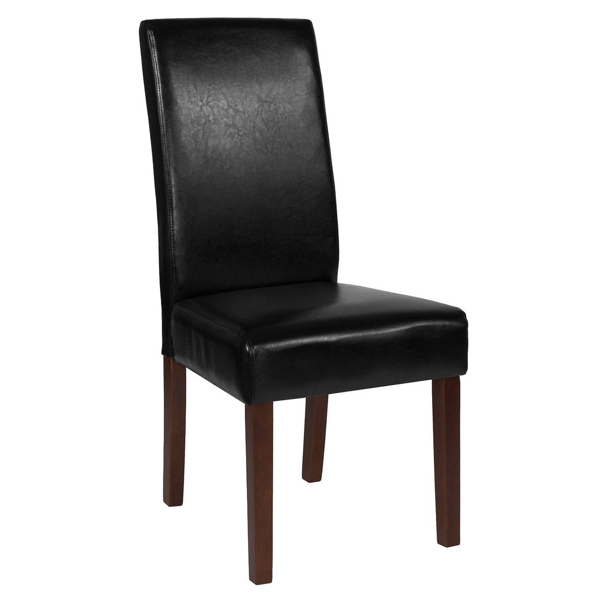 Black LeatherSoft Parsons Chair with Mahogany Legs Q20763