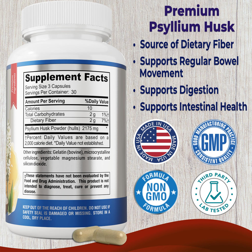 Psyllium Husk Dietary Fiber Supplement 2175mg 90 Capsules R131
