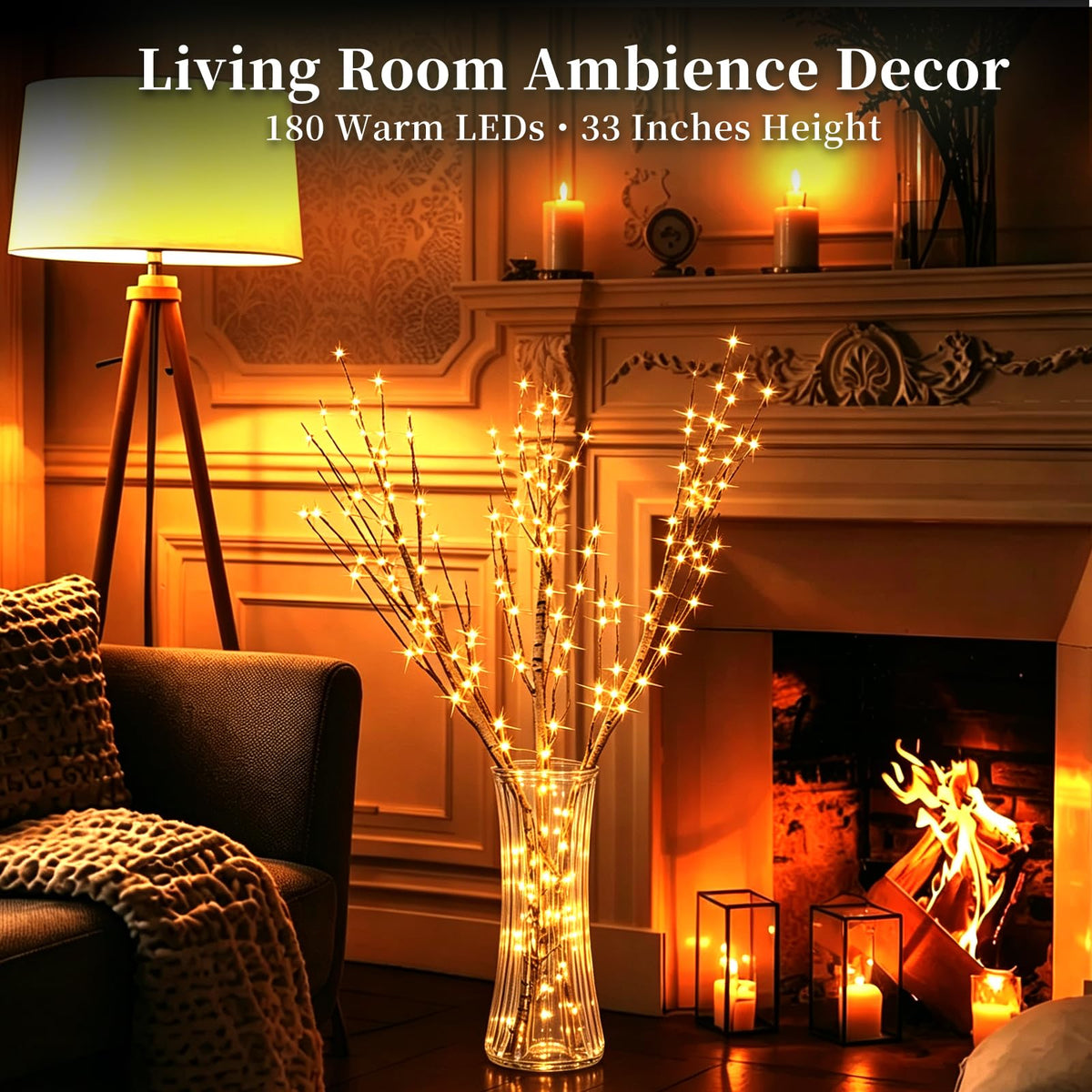 Lighted Birch Branches with Timer 33IN 180 LED Lights H4129