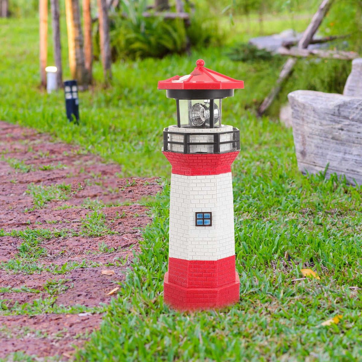 Solar Powered Rotating Lighthouse Resin LED Light L806