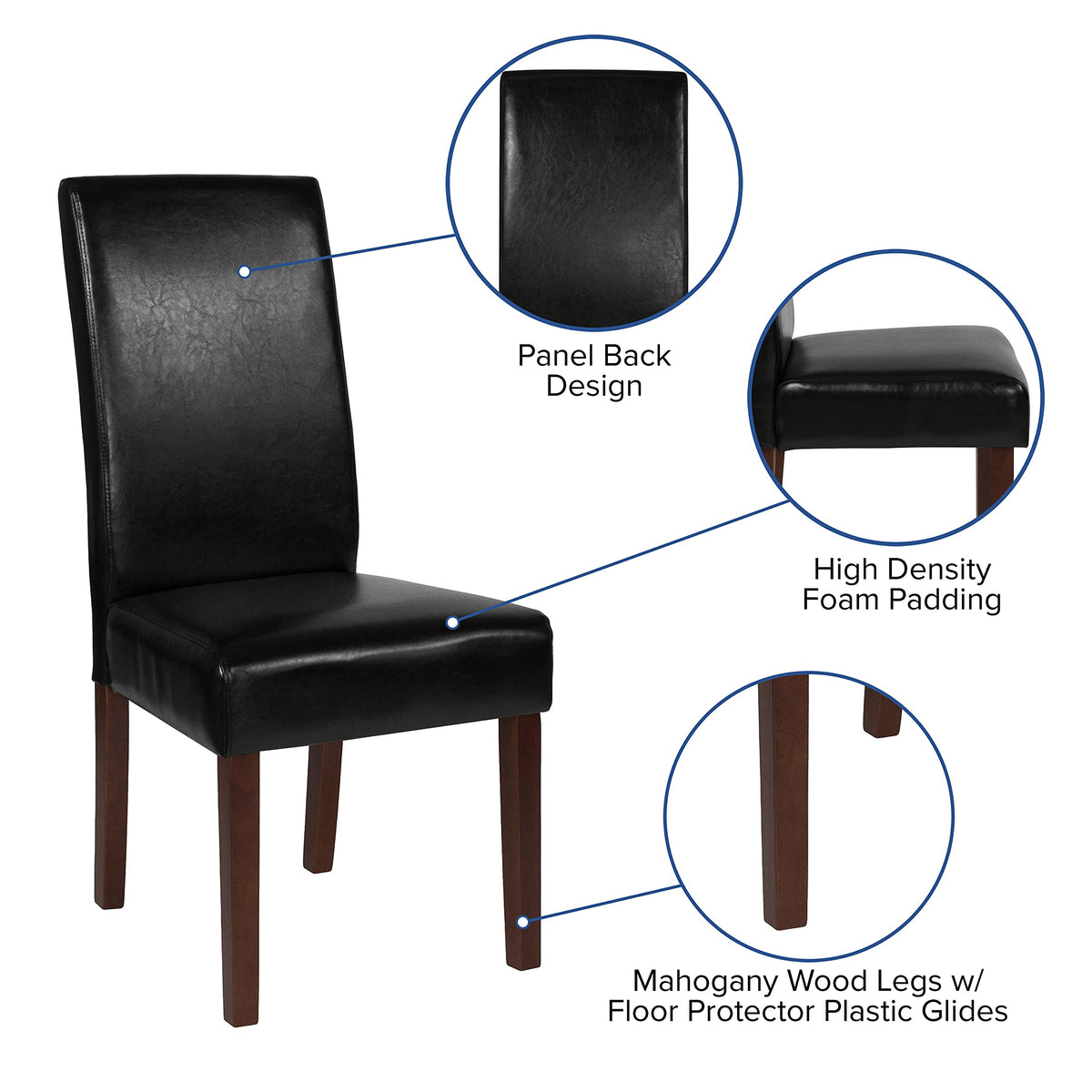 Black LeatherSoft Parsons Chair with Mahogany Legs Q20763