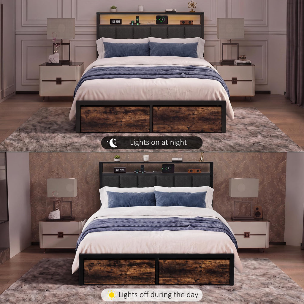Full Bed Frame with Storage Drawers and LED Lights L357765