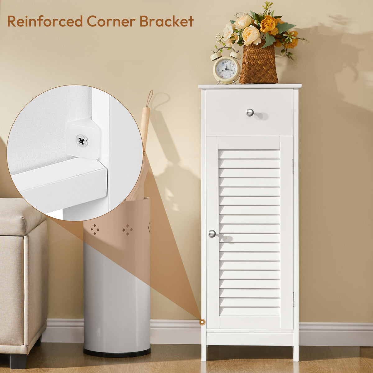 White Bathroom Storage Cabinet with Drawer L1350