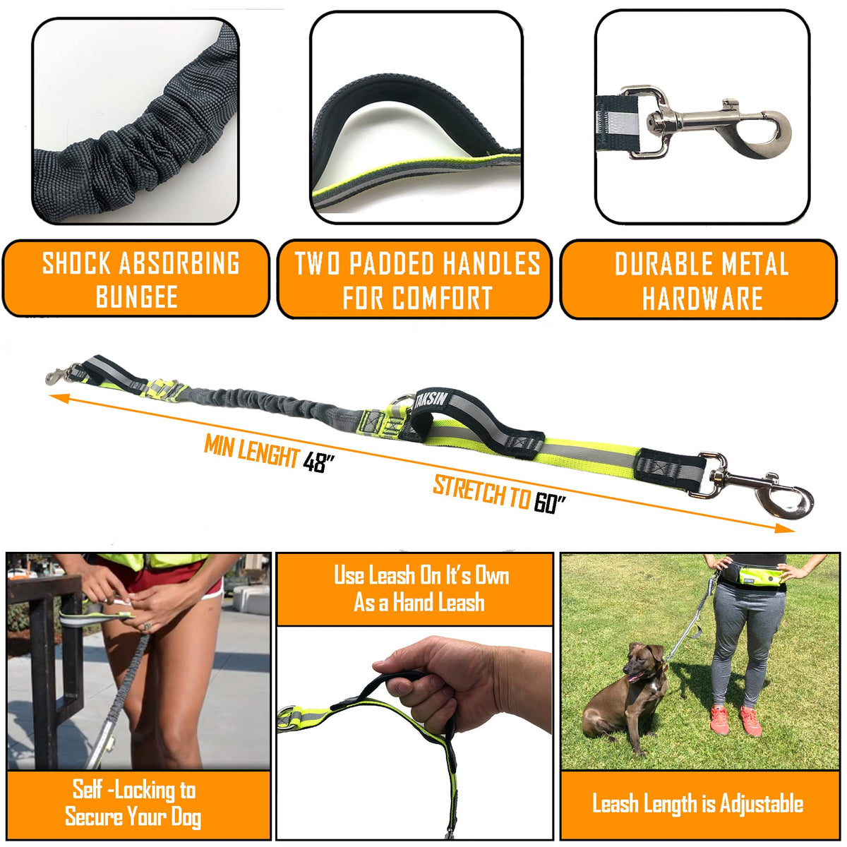 Hands Free Dog Leash with Reflective Bungee, Treat Holder, Poop Bag Dispenser J7918