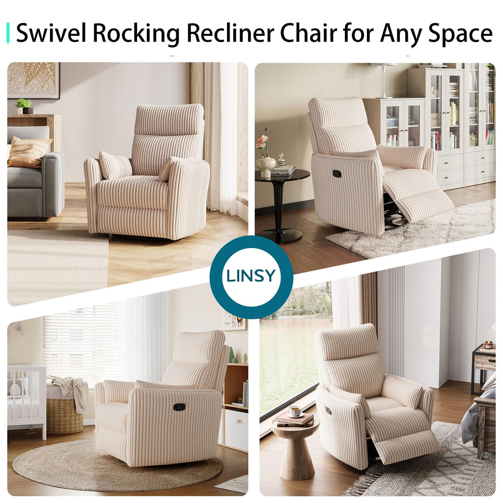 360 Swivel Recliner Chair with 2 Pillows Beige Corduroy N149