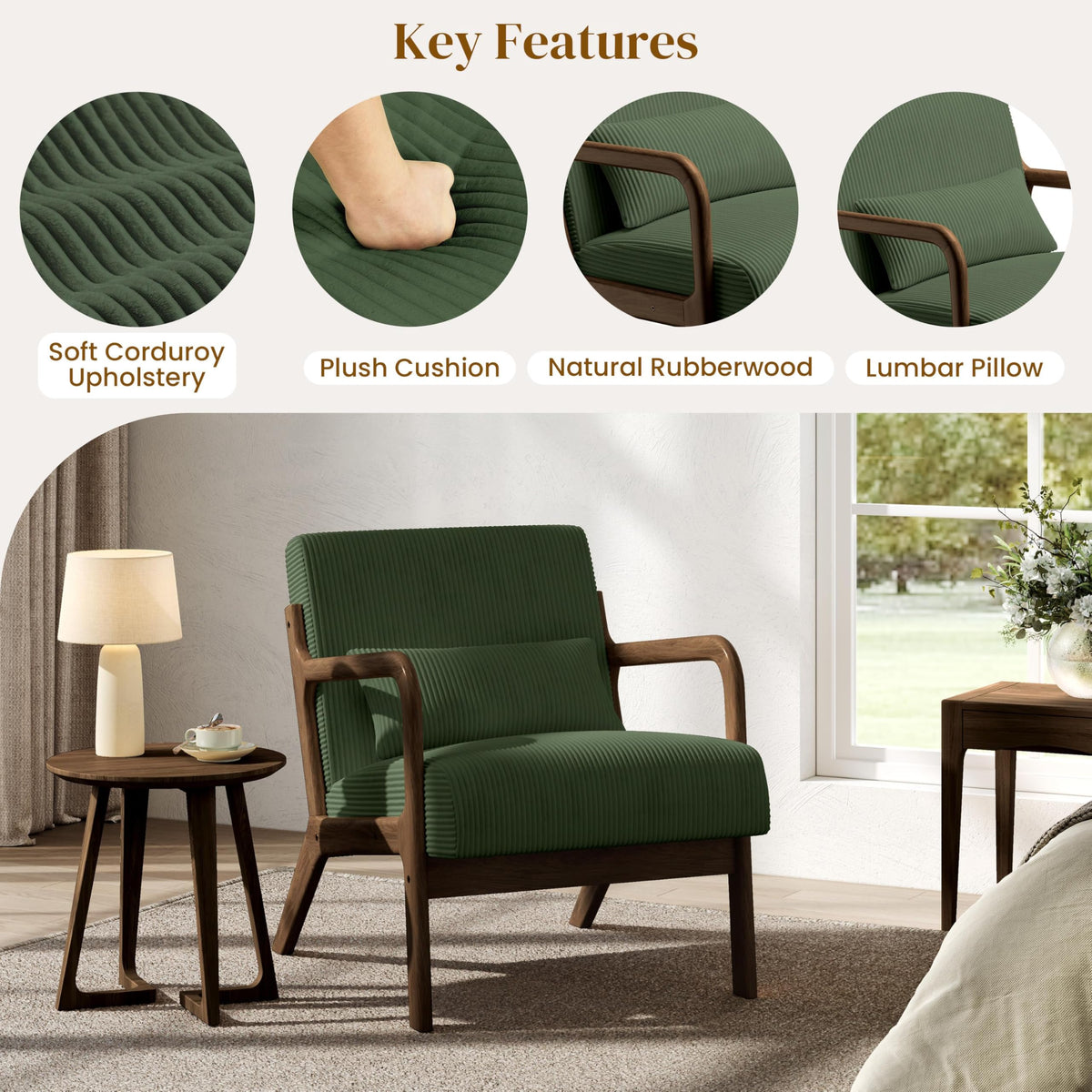 Dark Green Corduroy Accent Chair Set of 2 M997