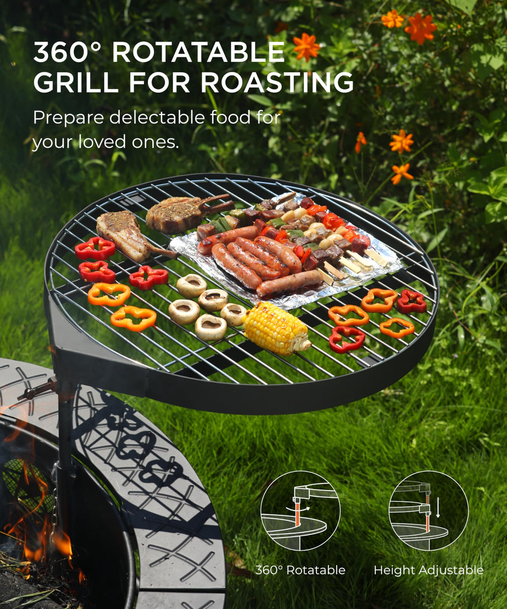 35 Inch Wood Burning Fire Pit with BBQ Grill V29681