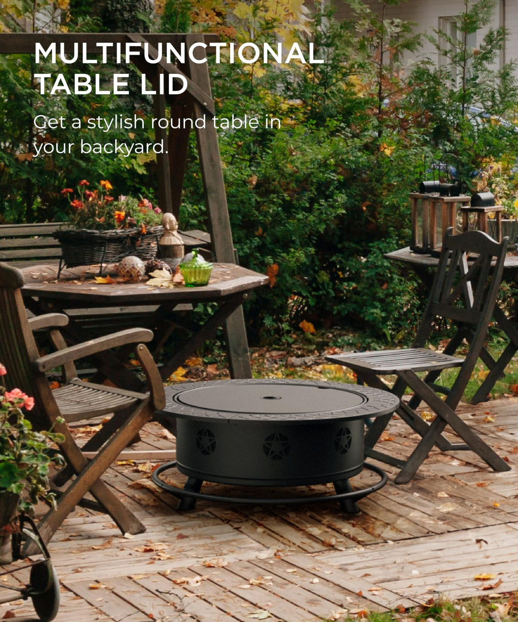 35 Inch Wood Burning Fire Pit with BBQ Grill V29681