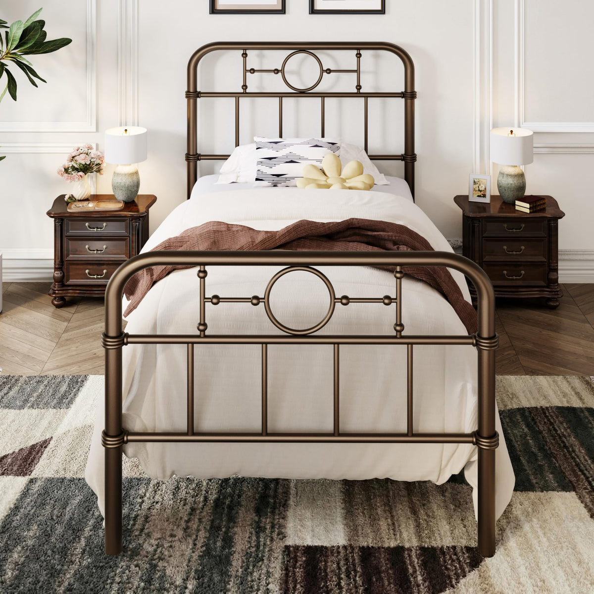 Twin Metal Platform Bed Frame with Vintage Headboard E8999