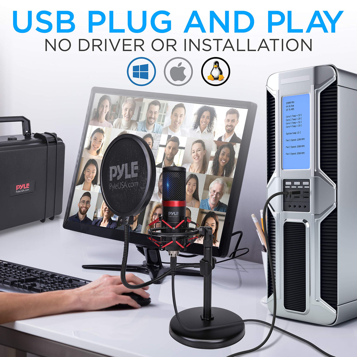 USB Cardioid Condenser Microphone Kit with Shock Mount Stand and Pop Filter N4894